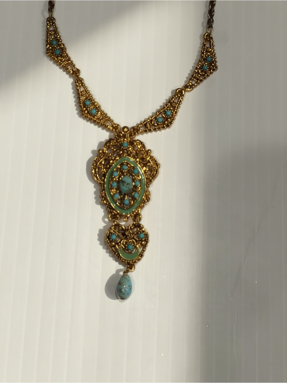 Gold-Tone Filigree Necklace with Turquoise Accents - Picture 4 of 4